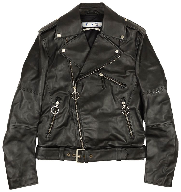 Off White Logo Vintage Biker Jacket Black