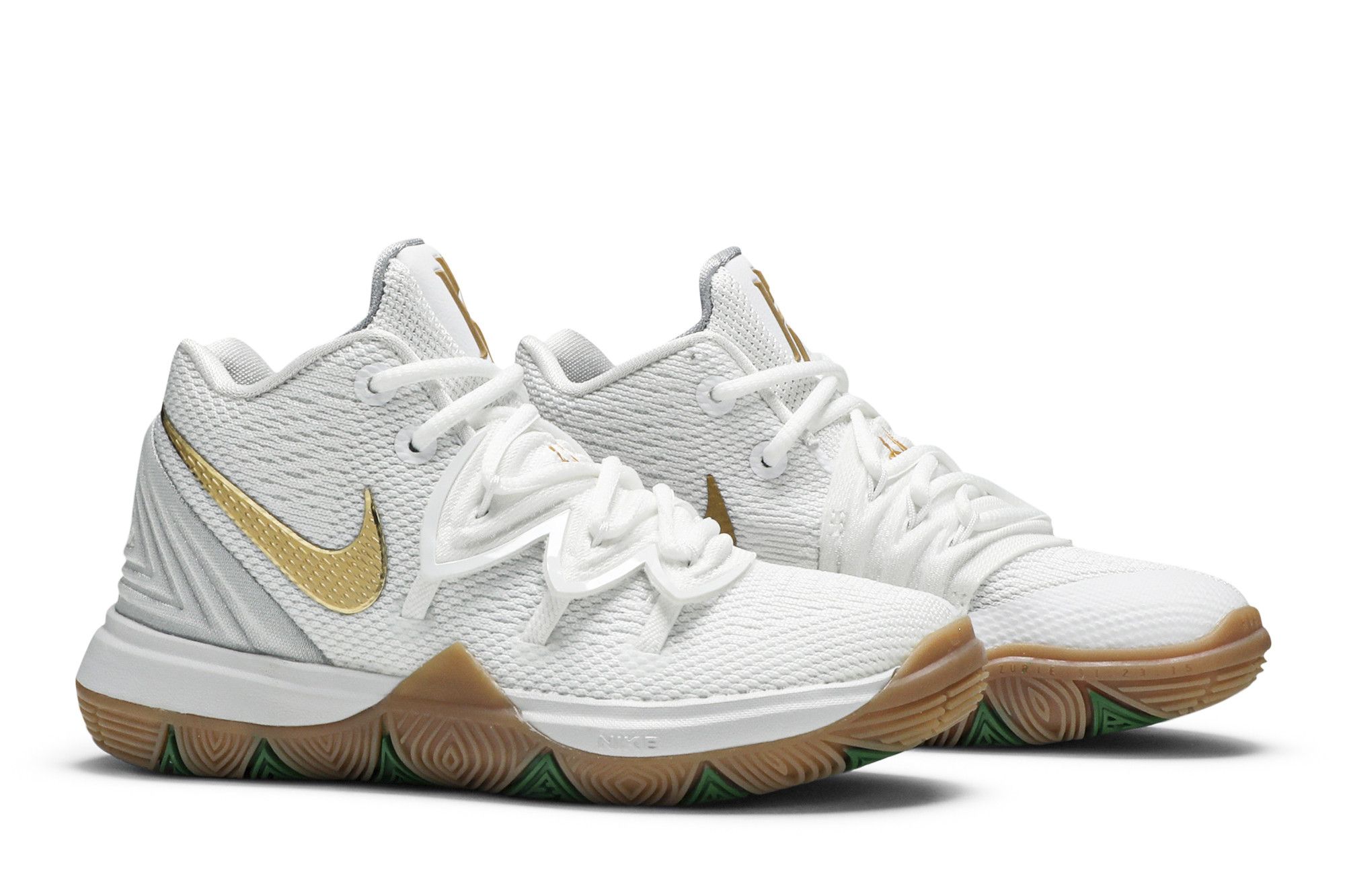 Kyrie 5 white and gold 2025