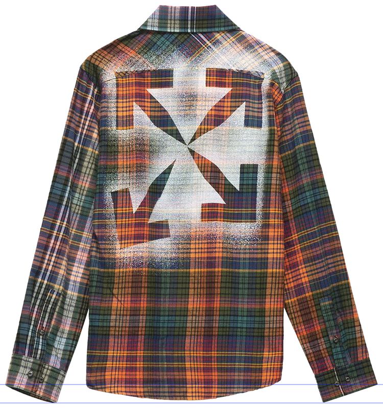 Off White Stencil Flannel Check Shirt OrangeBlack