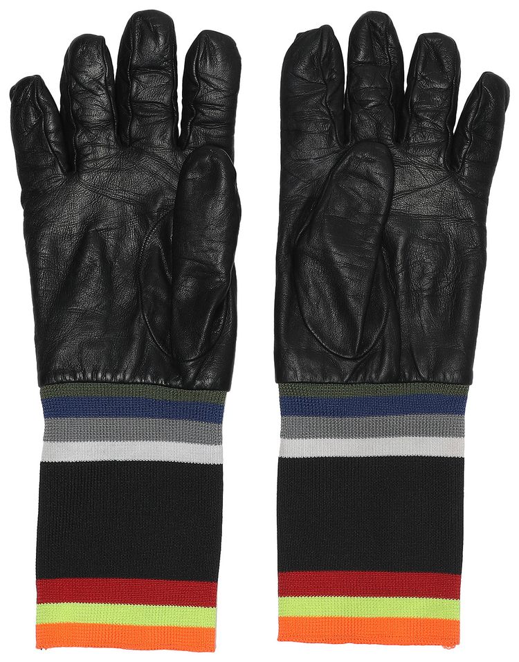 Raf Simons x Sterling Ruby Striped Leather Gloves Black