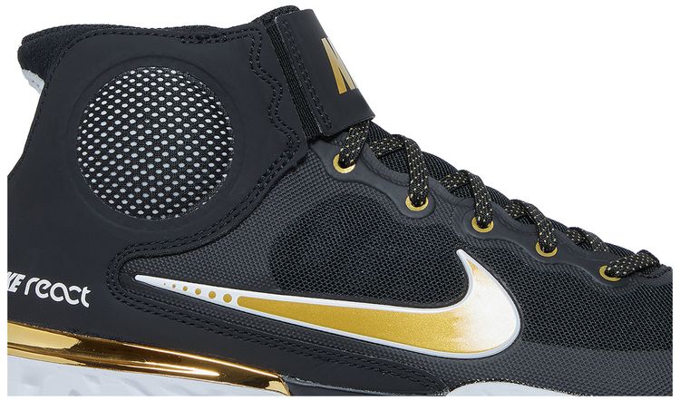 Nike Alpha Huarache Elite 3 Mid Black Metallic Gold