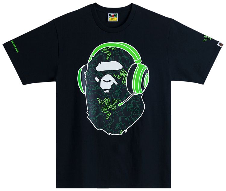 BAPE x Razer Neon Camo Ape Head Tee Black