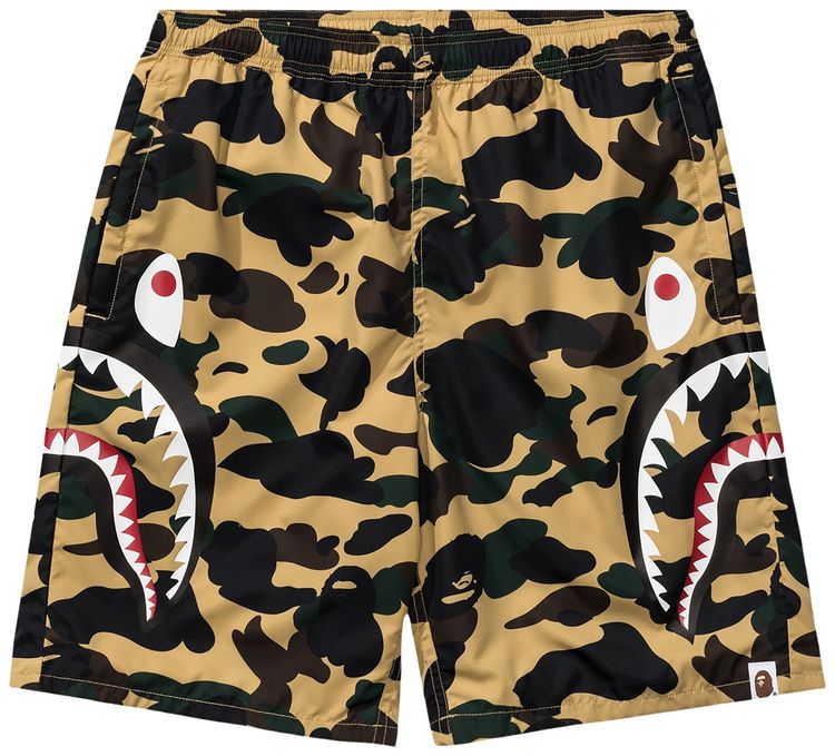 BAPE 1St Camo Side Shark Beach Shorts Yellow
