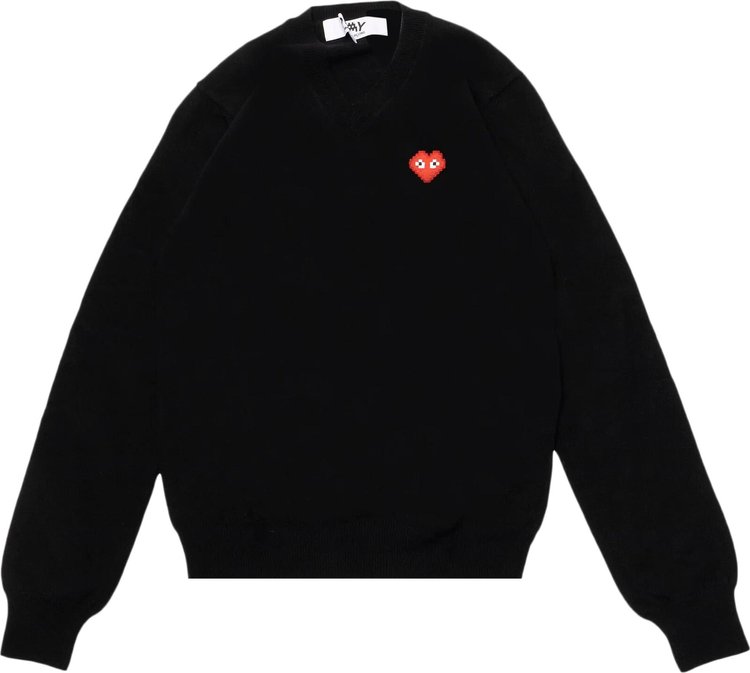 Comme des Garcons PLAY Heart V Neck Pullover Black