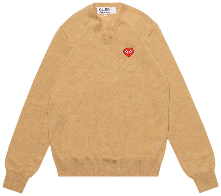 Comme des Garcons PLAY Heart V Neck Pullover Camel
