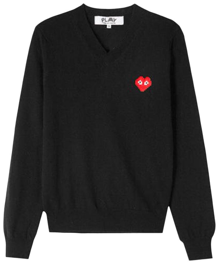 Comme des Garcons PLAY Heart V Neck Pullover Black