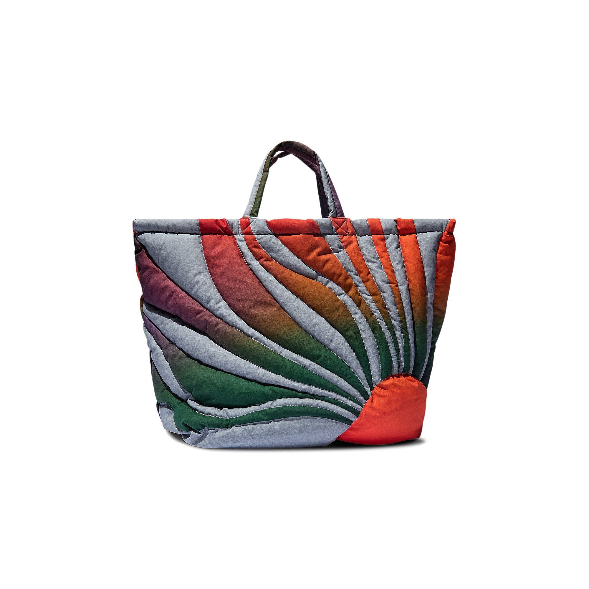 ERL グレー＆オレンジ Sunset パファー トートバッグ ダウン フェザー ERL グレー＆オレンジ Sunset パファー トートバッグ ダウン フェザー