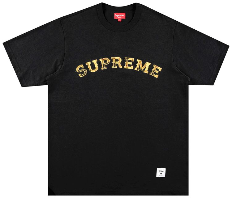 Supreme Plaid Applique Short Sleeve Top Black