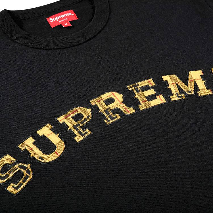 Supreme Plaid Applique Short Sleeve Top Black