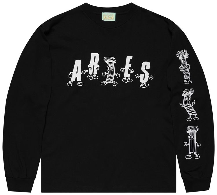 Aries Cartoon Columns Long Sleeve Tee Black