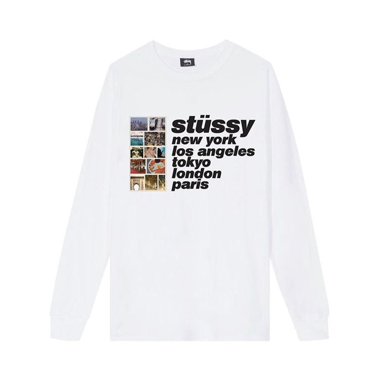 Stussy Italic Collage Long Sleeve Tee White