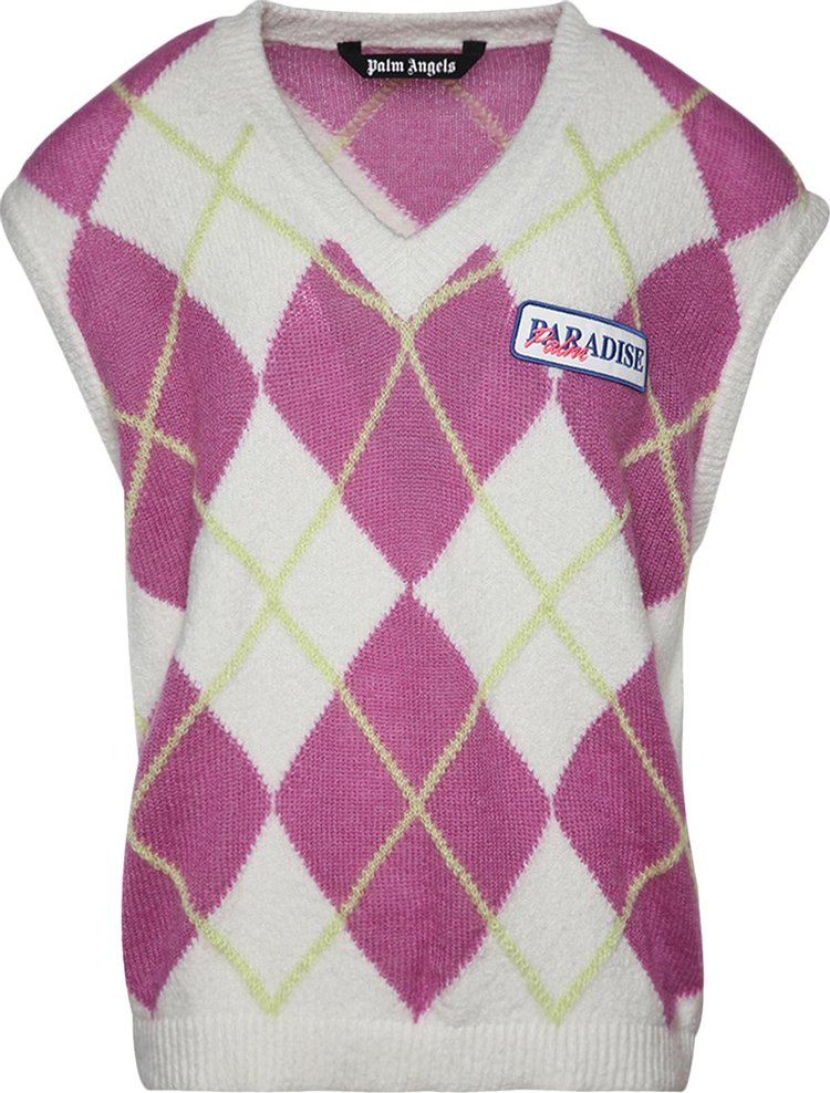 Palm Angels Brushed Argyle Knitted Vest 'White/Pink'