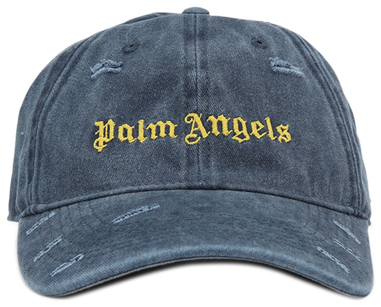Palm Angels Ripped Logo Cap Navy BlueYellow