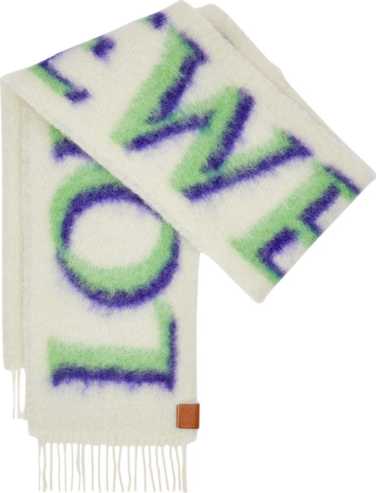 Loewe Printed Wool Blend Scarf 'White/Green'
