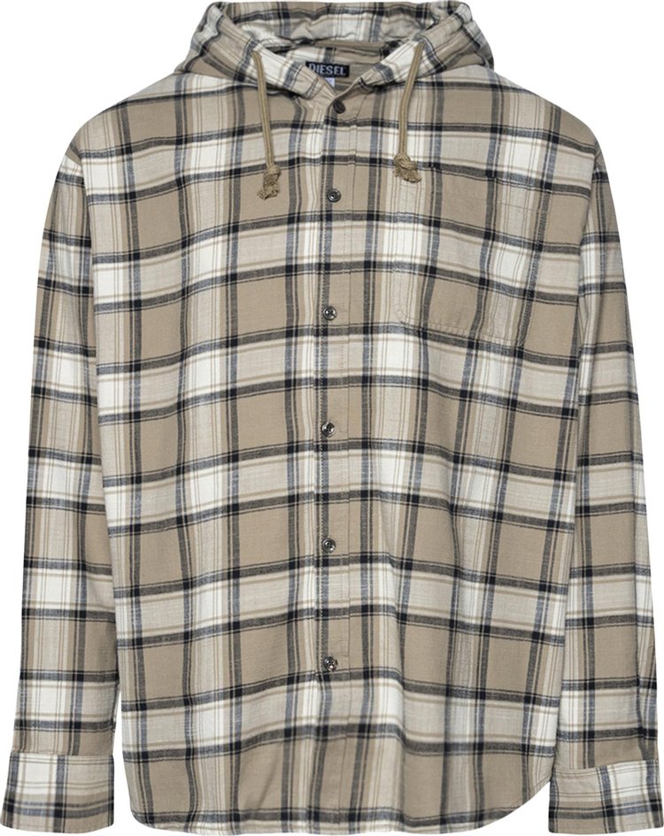 Diesel S-Dewny Hooded Flannel Shirt 'Beige/Cream/Black'