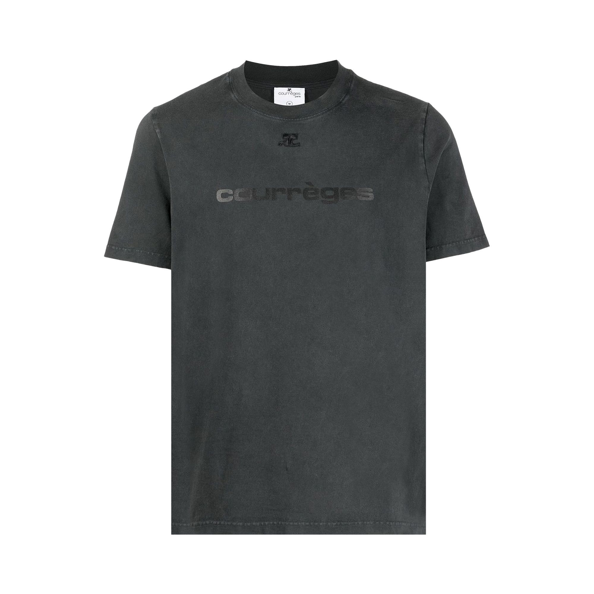 Courrèges フーデッド Tシャツ Buy Courrèges Logo Print T-Shirt 'Stone Washed Grey