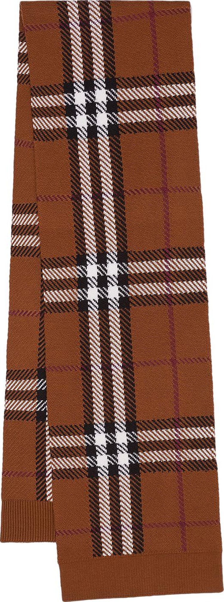 Burberry Check Wool Blend Knitted Scarf 'Dark Birch Brown'