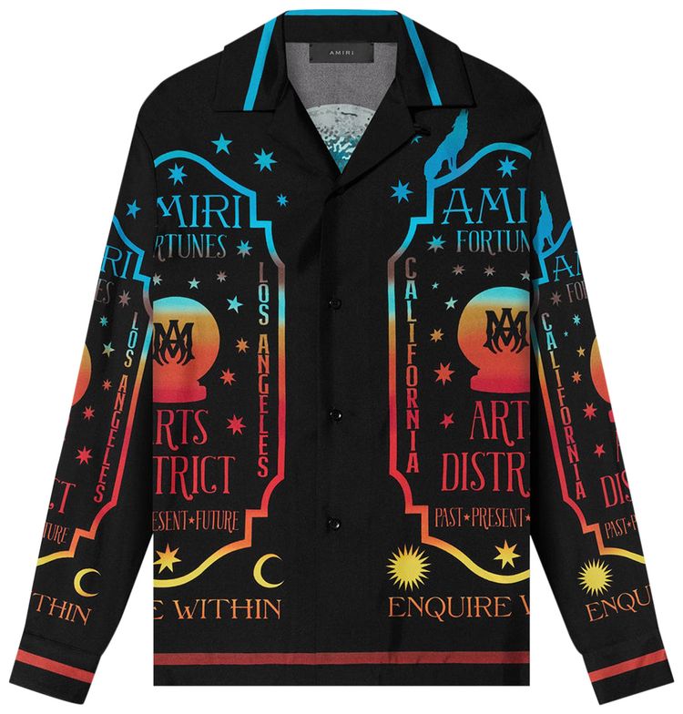 Amiri Fortune Long Sleeve Bowling Shirt Black