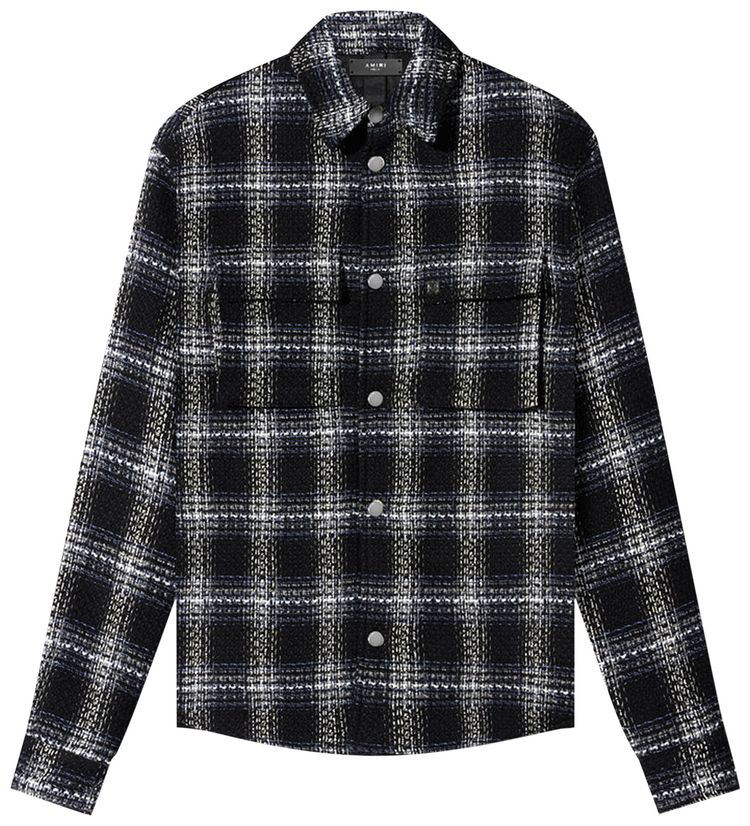 Amiri Shadow Plaid Padded Overshirt BlackGrey