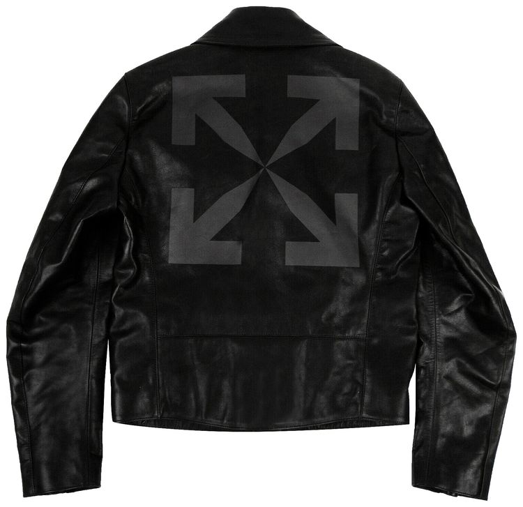 Off White Leather Arrows Biker Jacket Black