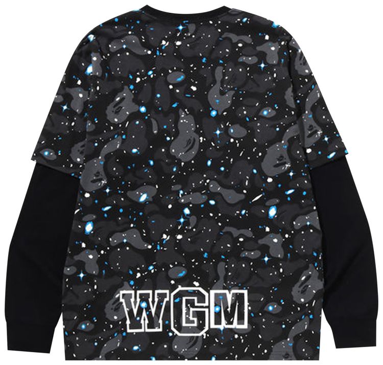 BAPE Space Camo Shark Layered Long Sleeve Tee Black