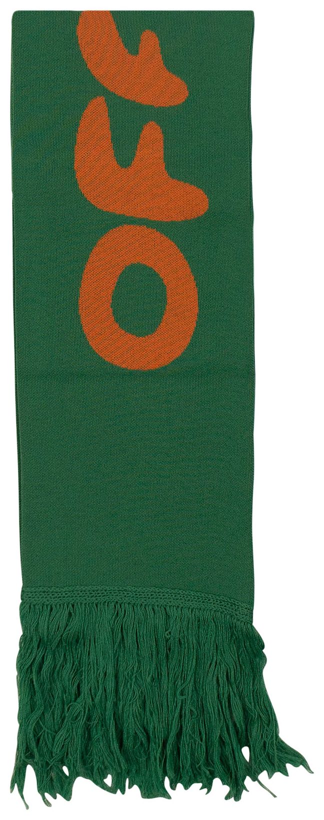 Off White Wool Impressionism Scarf Green