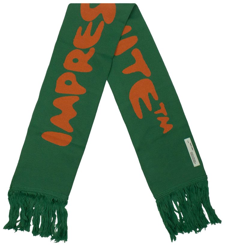 Off White Wool Impressionism Scarf Green