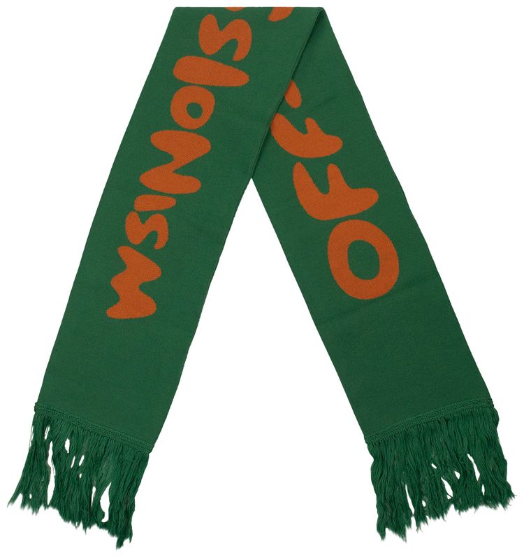 Off White Wool Impressionism Scarf Green