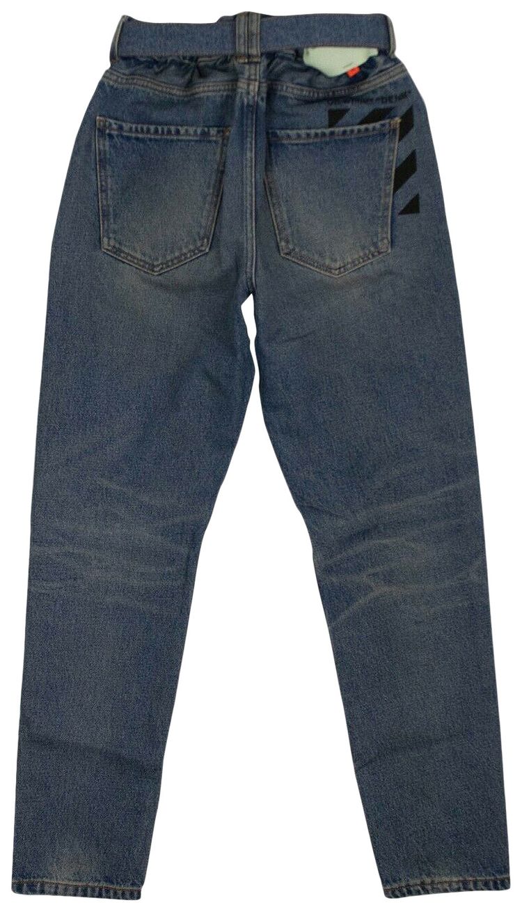 Off White Denim Bleached Belted Jeans Blue