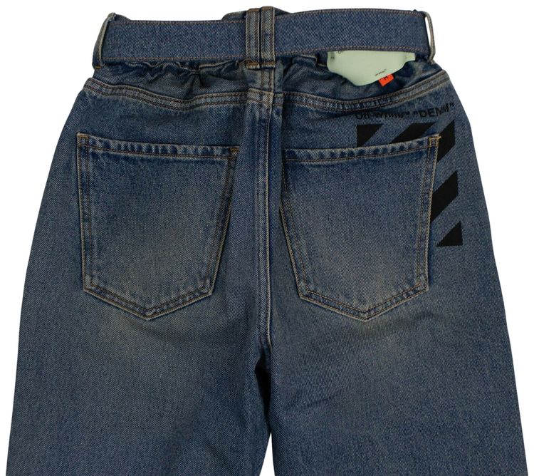 Off White Denim Bleached Belted Jeans Blue