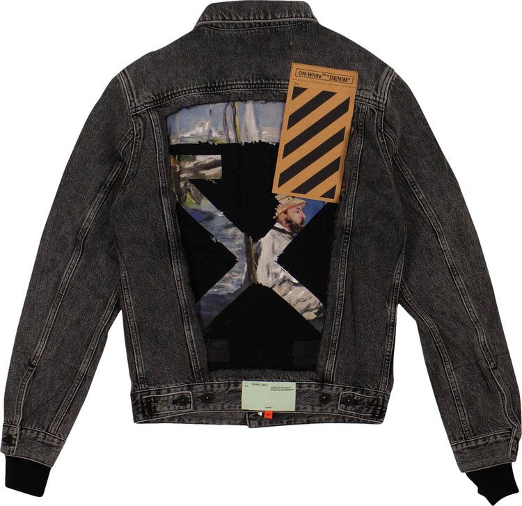 Off White Denim Distressed Jacket Black