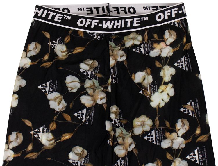 Off White Floral Stretch Leggings Black