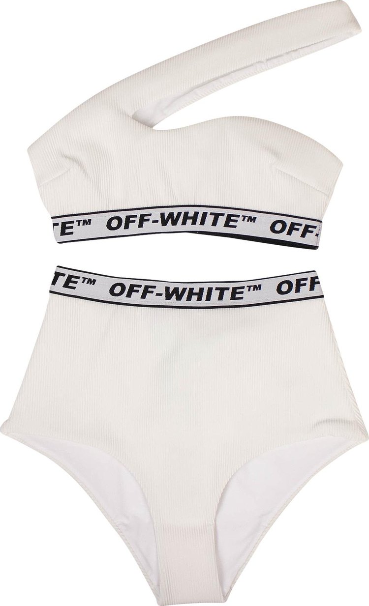 Off-White One Shoulder Logo Bikini 'White'
