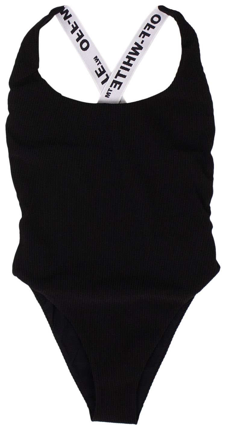 Off White Logo Strap One Piece Swimsuit Black