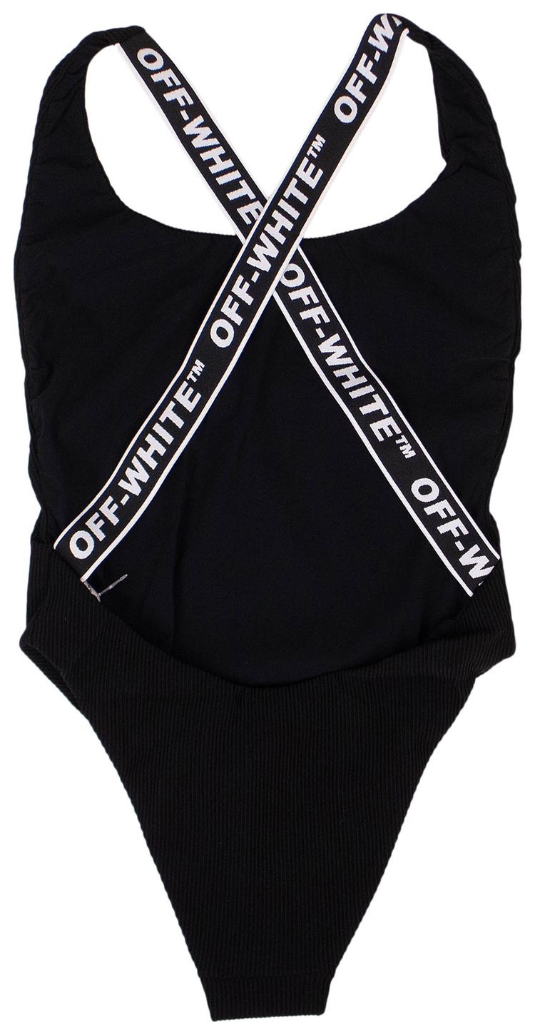 Off White Logo Strap One Piece Swimsuit Black