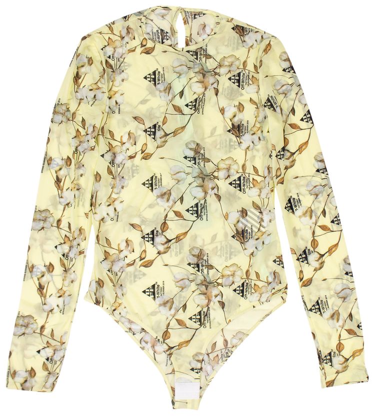 Off White Floral Logo Bodysuit Yellow