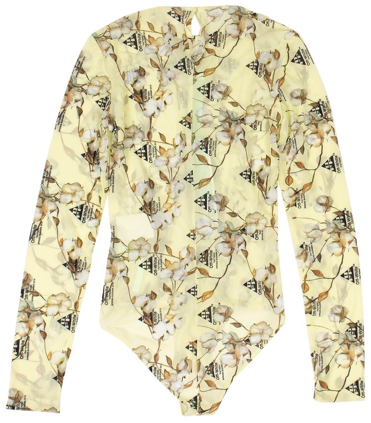 Off White Floral Logo Bodysuit Yellow