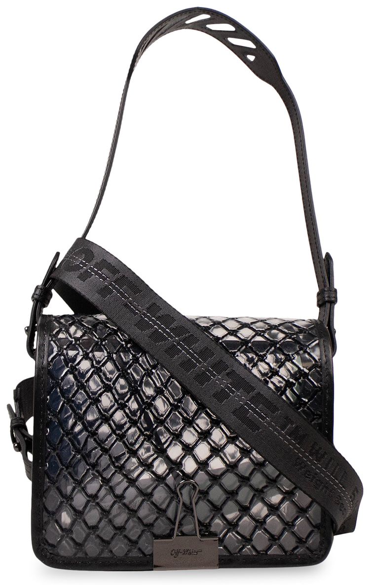Off White PVC Net Fold Over Shoulder Bag Black