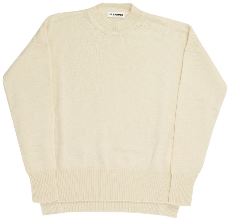 Jil Sander Cashmere Boyfriend Fit Long Sleeve Jumper With Side Slits Natural