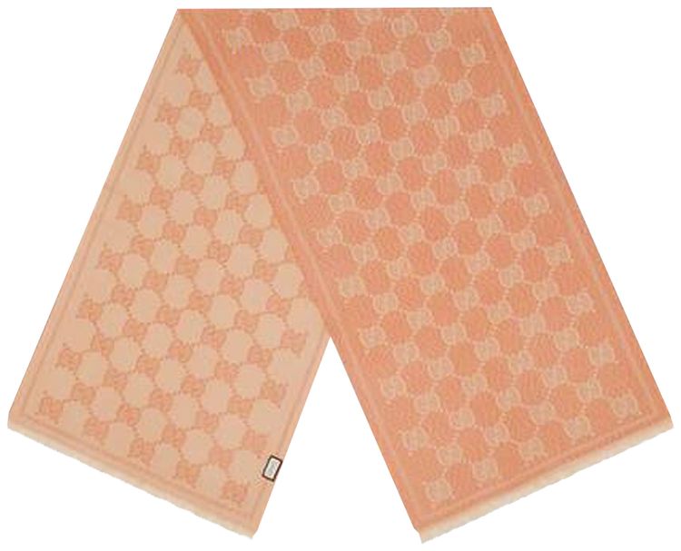 Gucci GG Jacquard Wool Scarf PinkBeige