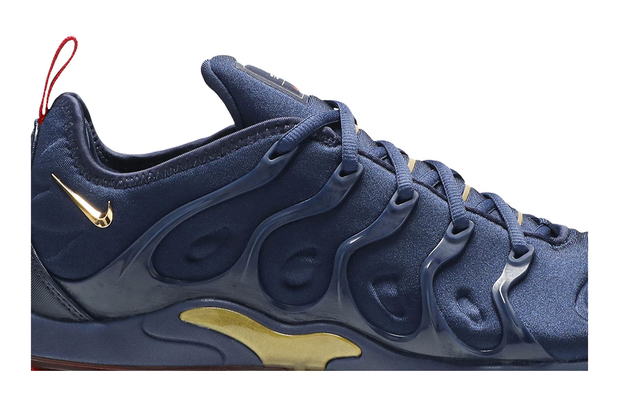 Navy blue and gold vapormax top