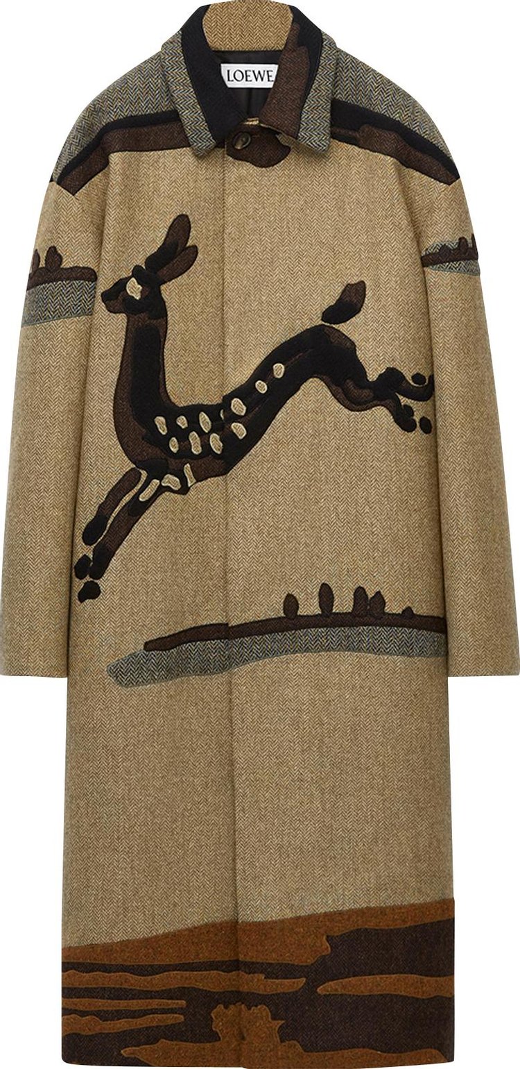 Loewe Deer Intarsia Coat 'Green/Brown'