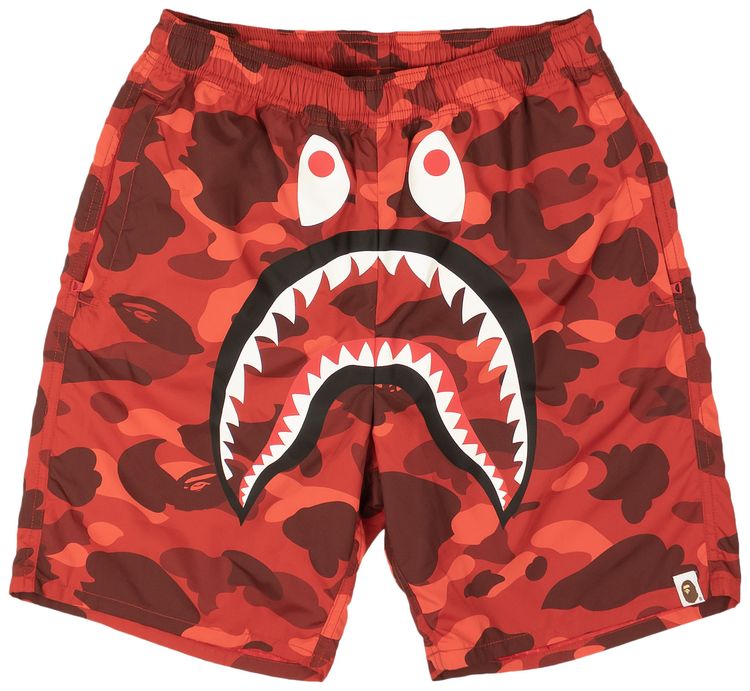 BAPE Camo Shark Beach Swim Shorts Red