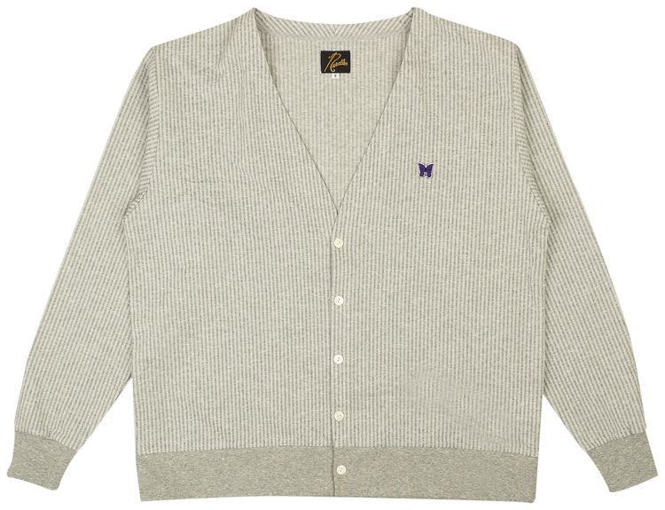 Needles V Neck Buttoned Cardigan Sweater Heather Grey
