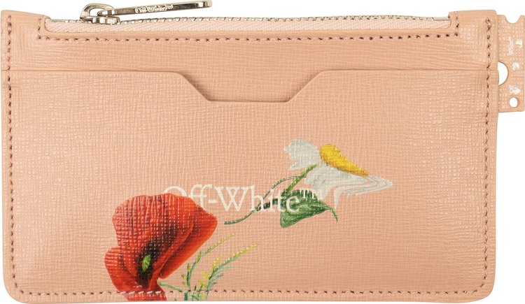 Off White Floral Print Cardholder Nude