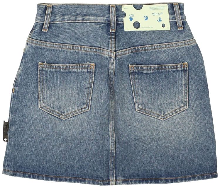 Off White Washed Denim Mini Skirt Blue