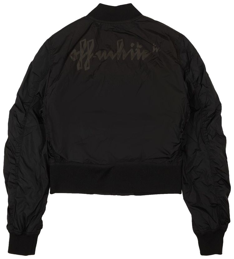 Off White Cropped Nylon Bomber Black