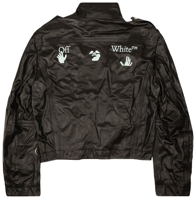 Off White Logo Leather Windbreaker Black
