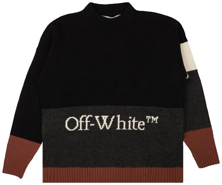 Off White Intarsia Knit Wool Sweater Multicolor