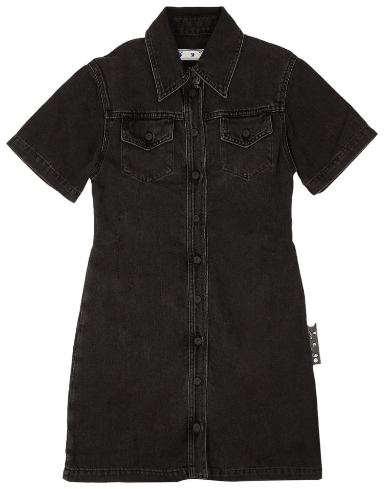 Off White Denim Polo Shirt Dress Dark Grey